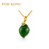 POH KONG 750/18K Yellow Gold Longevity Peach Jade Pendant