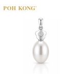 POH KONG 375/9K White Gold Freshwater Pearl With Diamond Flower Pendant