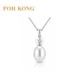 POH KONG 375/9K White Gold Freshwater Pearl With Diamond Flower Pendant