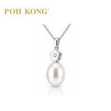 POH KONG 375/9K White Gold Freshwater Pearl With Diamond Flower Pendant