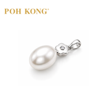 POH KONG 375/9K White Gold Freshwater Pearl With Diamond Flower Pendant