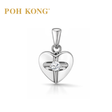 POH KONG 375/9K White Gold With Diamond Folded Curve Heart Pendant