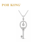 POH KONG 375/9K White Gold With Diamond Beaded Oval Key Pendant