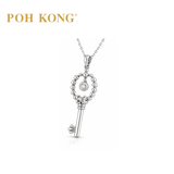 POH KONG 375/9K White Gold With Diamond Beaded Oval Key Pendant