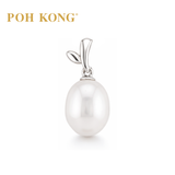 POH KONG 375/9K White Gold Freshwater Pearl With Leaf Motif Pendant