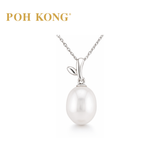 POH KONG 375/9K White Gold Freshwater Pearl With Leaf Motif Pendant