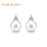 POH KONG 750/18K White Gold Elegant Whisper Pearl with Diamond Stud Earring