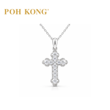 POH KONG 750/18K White Gold With Diamond Trefoil Cross Pendant