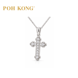 POH KONG 750/18K White Gold With Diamond Trefoil Cross Pendant