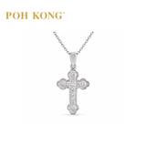 POH KONG 750/18K White Gold With Diamond Trefoil Cross Pendant