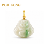POH KONG 750/18K Yellow Gold Jade Laughing Buddha Pendant