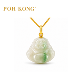 POH KONG 750/18K Yellow Gold Jade Laughing Buddha Pendant