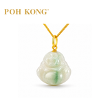 POH KONG 750/18K Yellow Gold Jade Laughing Buddha Pendant