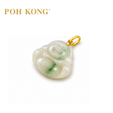 POH KONG 750/18K Yellow Gold Jade Laughing Buddha Pendant