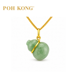 POH KONG 750/18K Yellow Gold Jade 3D Bottle Gourd Pendant