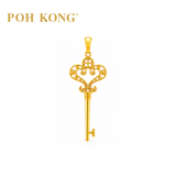 POH KONG 916/22K Yellow Gold Scroll Vintage Key Pendant