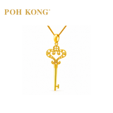 POH KONG 916/22K Yellow Gold Scroll Vintage Key Pendant