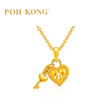 POH KONG 916/22K Yellow Gold Exquisite Heart Shape Key And Lock Pendant