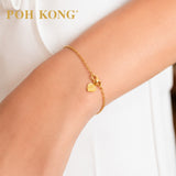 POH KONG 916/22K Yellow Gold Solid Network Shell-Textured Heart Shape Bracelet
