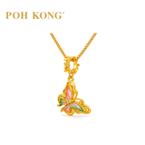 POH KONG 916/22K Yellow Gold Butterfly With Pink And Green Enamel Pendant