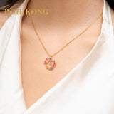 POH KONG 916/22K Yellow Gold Garden Wreath With Enamel Pendant