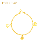 POH KONG 916/22K Yellow Gold Triple Fortune Charm Bracelet
