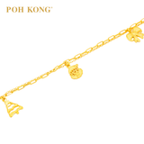 POH KONG 916/22K Yellow Gold Triple Fortune Charm Bracelet