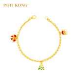 POH KONG 916/22K Yellow Gold Double Chain Bracelet with Christmas Charms