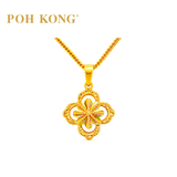 POH KONG 916/22K Yellow Gold Holographic Quatrefoil Flower Pendant