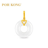 POH KONG 750/18K Yellow Gold Golden Heart White Jade Pendant