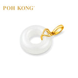 POH KONG 750/18K Yellow Gold Golden Heart White Jade Pendant