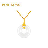 POH KONG 750/18K Yellow Gold Golden Heart White Jade Pendant