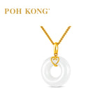 POH KONG 750/18K Yellow Gold Golden Heart White Jade Pendant