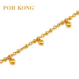 POH KONG 916/22K Yellow Gold Triple Heart Beaded Gold Bracelet