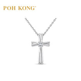 POH KONG 750/18K White Gold With Diamond Intertwined Ribbon Cross Pendant