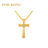 POH KONG 750/18K Yellow Gold With Diamond Intertwined Ribbon Cross Pendant