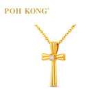 POH KONG 750/18K Yellow Gold With Diamond Intertwined Ribbon Cross Pendant