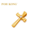 POH KONG 750/18K Yellow Gold With Diamond Intertwined Ribbon Cross Pendant