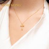 POH KONG 750/18K Yellow Gold With Diamond Intertwined Ribbon Cross Pendant