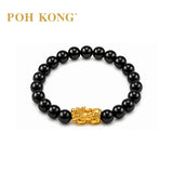 POH KONG 999.9/24K Yellow Gold Obsidian Fortune Pixiu Bracelet