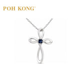 POH KONG 750/18K White Gold Celestial Faith Blue Sapphire Cross Pendant