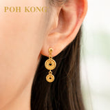 POH KONG 916/22K Yellow Gold Happy Love Double Circular Disc Dangle Earrings