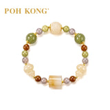 POH KONG 999/24K Yellow Gold Multi-Colour Nephrite with Barrel-Shape Jade Bracelet