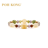 POH KONG 999/24K Yellow Gold Multi-Colour Nephrite with Barrel-Shape Jade Bracelet