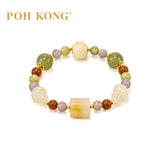 POH KONG 999/24K Yellow Gold Multi-Colour Nephrite with Barrel-Shape Jade Bracelet
