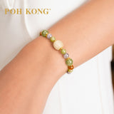 POH KONG 999/24K Yellow Gold Multi-Colour Nephrite with Barrel-Shape Jade Bracelet