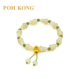 POH KONG 999/24K Yellow Gold Money Pouch Jade Beaded Bottle Gourd Bracelet