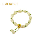 POH KONG 999/24K Yellow Gold Money Pouch Jade Beaded Bottle Gourd Bracelet