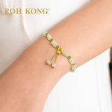 POH KONG 999/24K Yellow Gold Money Pouch Jade Beaded Bottle Gourd Bracelet