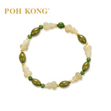 POH KONG 999/24K Yellow Gold Jade and Oval Beaded Bottle Gourd Bracelet
